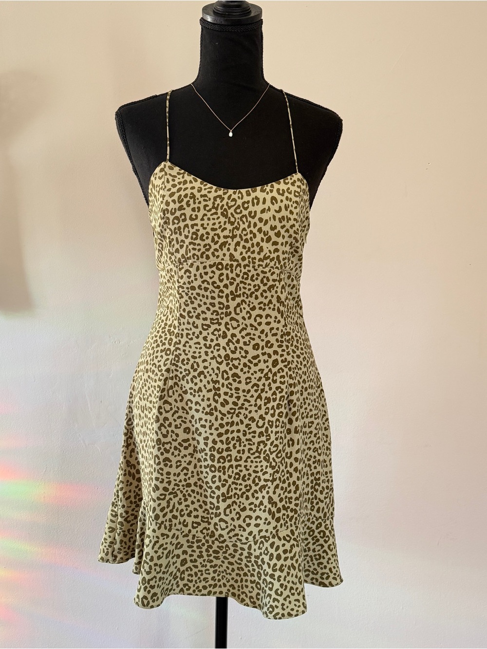 Zara Olive Green Leopard Slip Mini Dress